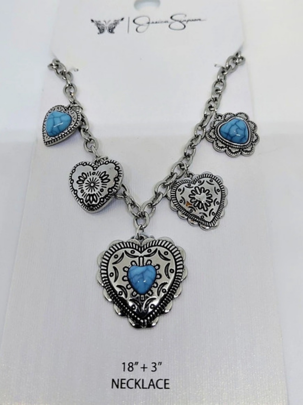 Jessica Simpson Women's Faux Turquoise Heart Neckace Silver-Tone New
